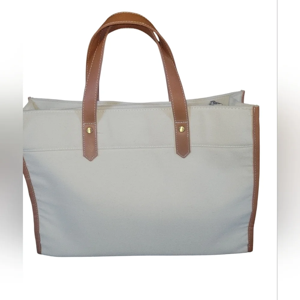 Missnine Laptop Canvas Cream & Tan Work, College Office Tote Bag